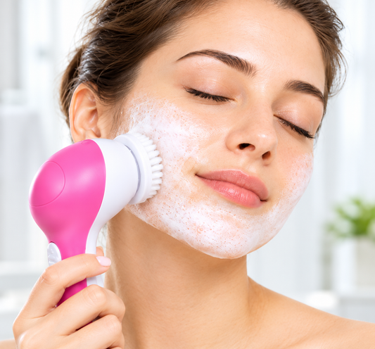 Electric facial cleansing brush with soft cleansing brush attachment