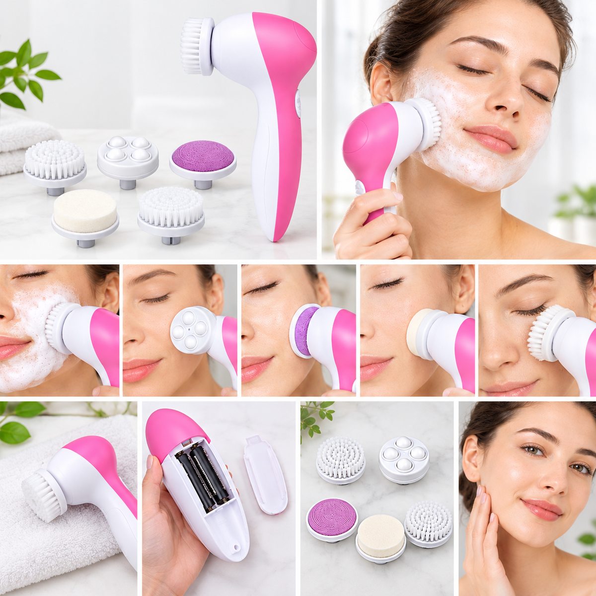 Five attachments included with the Szllh facial cleansing brush